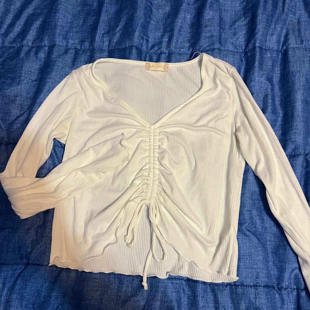 Altar'd State White Ruched Long Sleeve Top